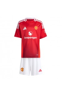 Fotbalové Dres Manchester United Dětské Domácí Oblečení 2024-25 Krátký Rukáv (+ trenýrky)